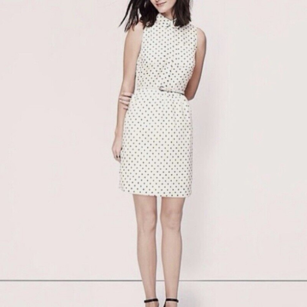 Ann Taylor Loft Women's White & Black Polka Dot Linen Shirt Dress Size 6